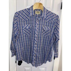 Ely Cattleman Pearl Snap Shirt Long Sleeve Blue Plaid 3XL